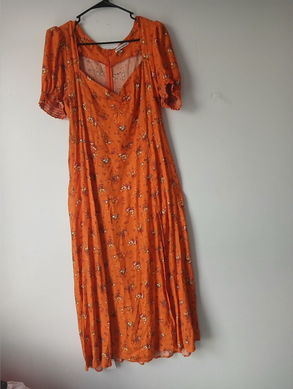 Reformation Orange Floral Maxi Dress with Puff Sleeves